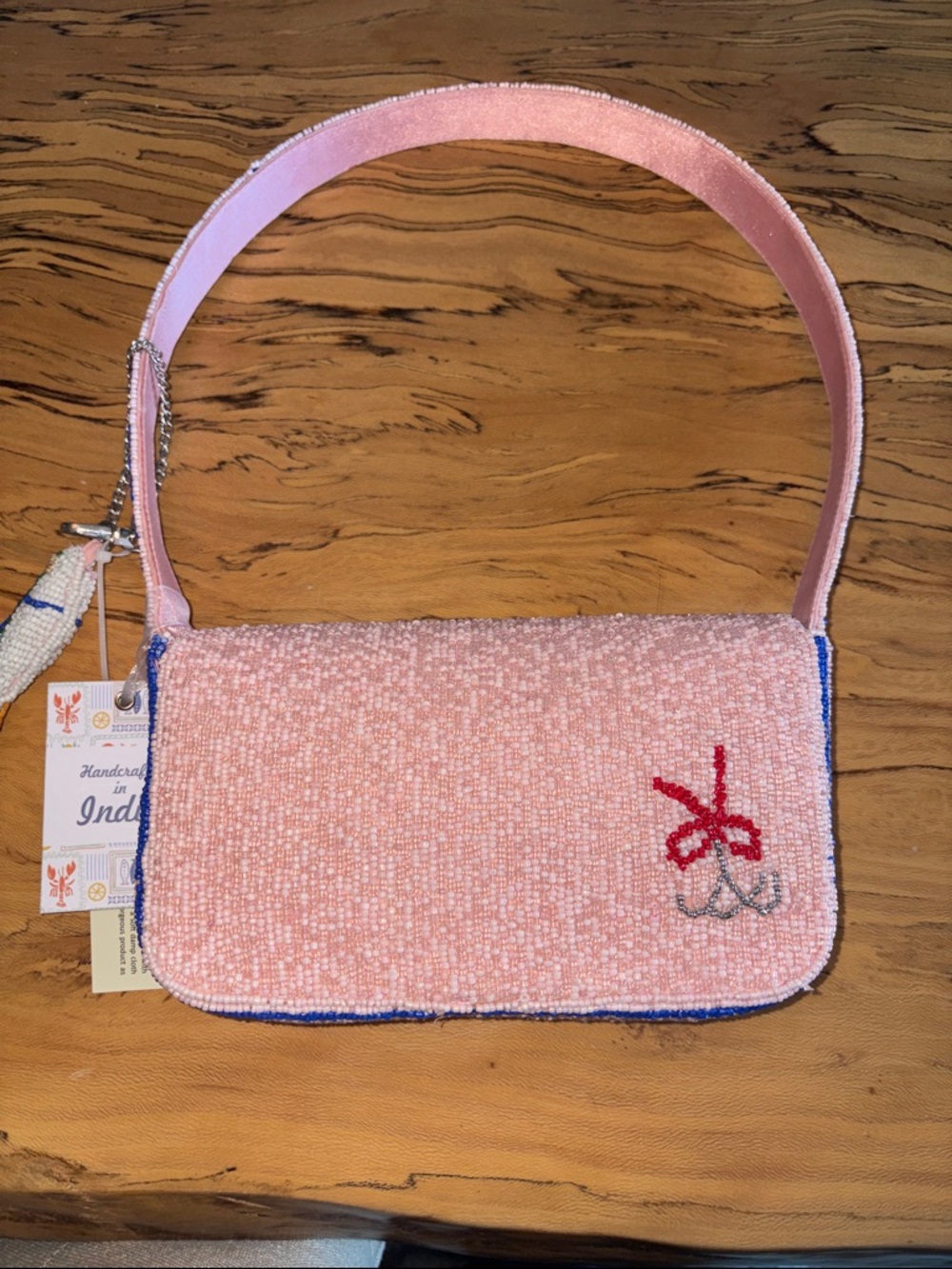 Viral Pink Sardine Handcrafted Beaded Shoulder Bag - Picture 2 of 4
